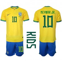 Brasilien Neymar Jr #10 Hjemmebanesæt Børn VM 2022 Kortærmet (+ Korte bukser)